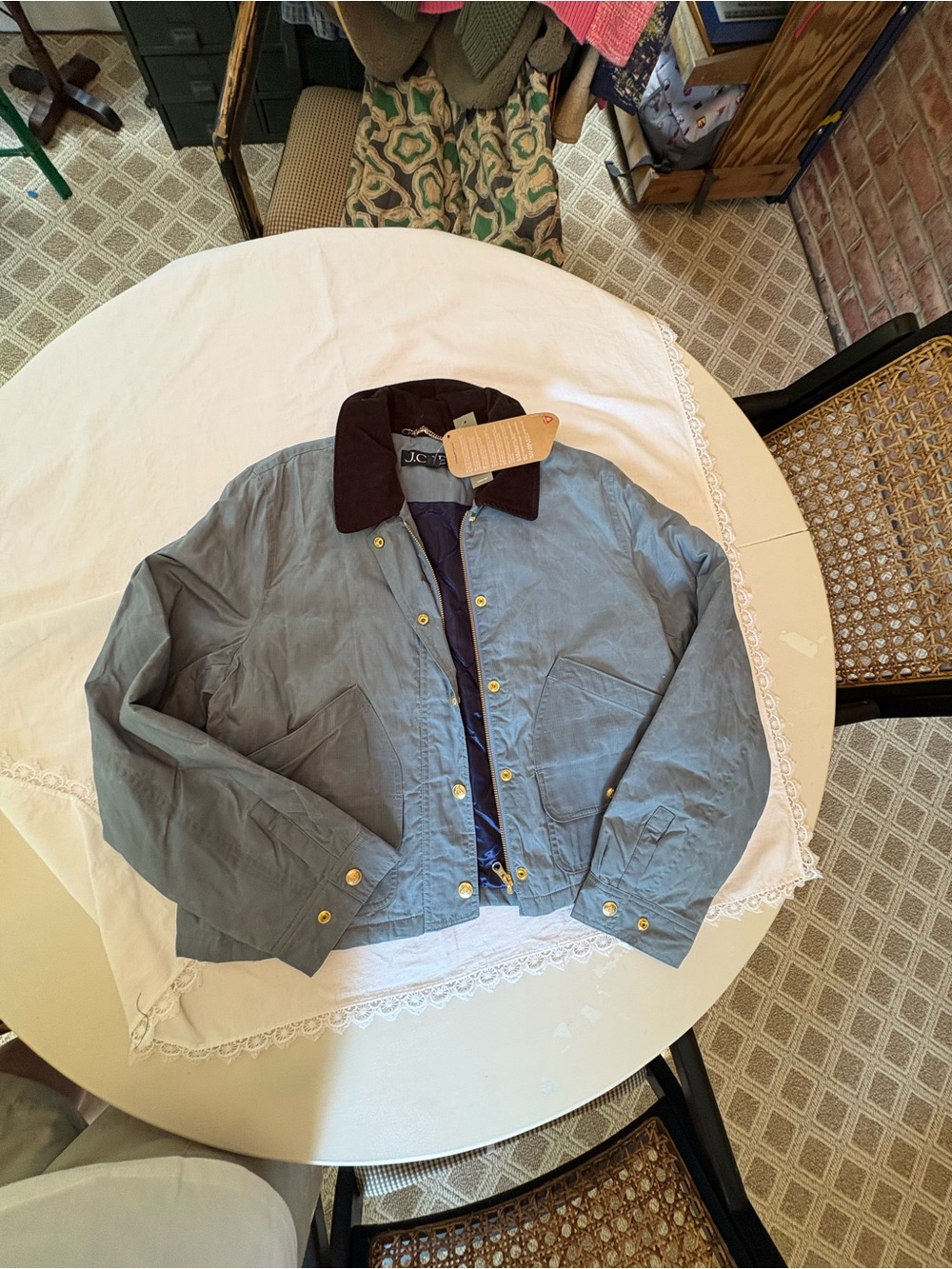 BNWT J. Crew Gray Down Quilted Barn Jacket with Dark Brown Corduroy Collar - Picture 3 of 11